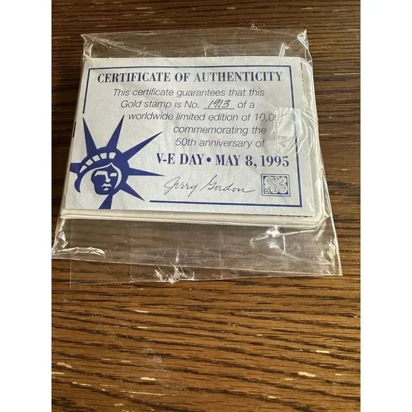 V-E Day 23K Gold Stamp 1945-1995 Commemorating 50th Anniversary Yalta Conference - Picture 7 of 7